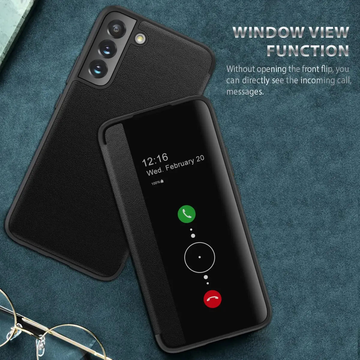 ZUSLAB Flip Case for Samsung Galaxy S22+ 6.6'' 2022 | Black Translucent Matte PC Folio with Window View - view 2