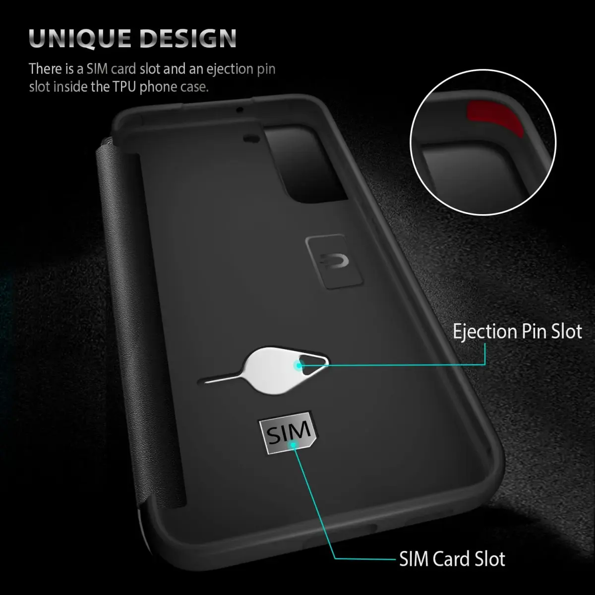 ZUSLAB Flip Case for Samsung Galaxy S22+ 6.6'' 2022 | Black Translucent Matte PC Folio with Window View - view 3