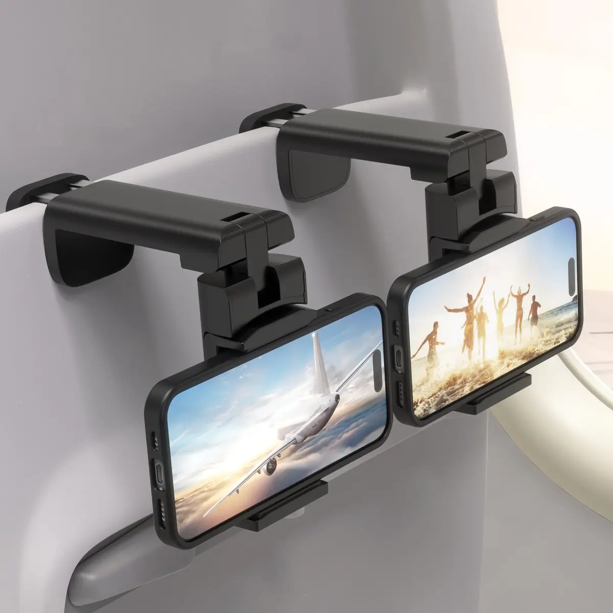 Klearlook 2-Pack Airplane Phone Holder Mount, Black | 360° Rotating Travel Stand for Phones 4.7-6.9 inches - main product image
