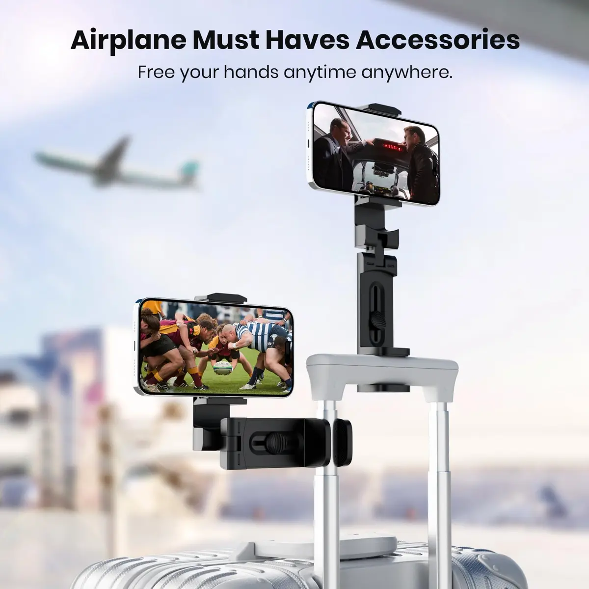 Klearlook 2-Pack Airplane Phone Holder Mount, Black | 360° Rotating Travel Stand for Phones 4.7-6.9 inches - view 2