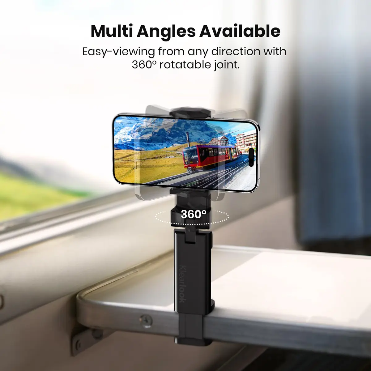 Klearlook 2-Pack Airplane Phone Holder Mount, Black | 360° Rotating Travel Stand for Phones 4.7-6.9 inches - view 3