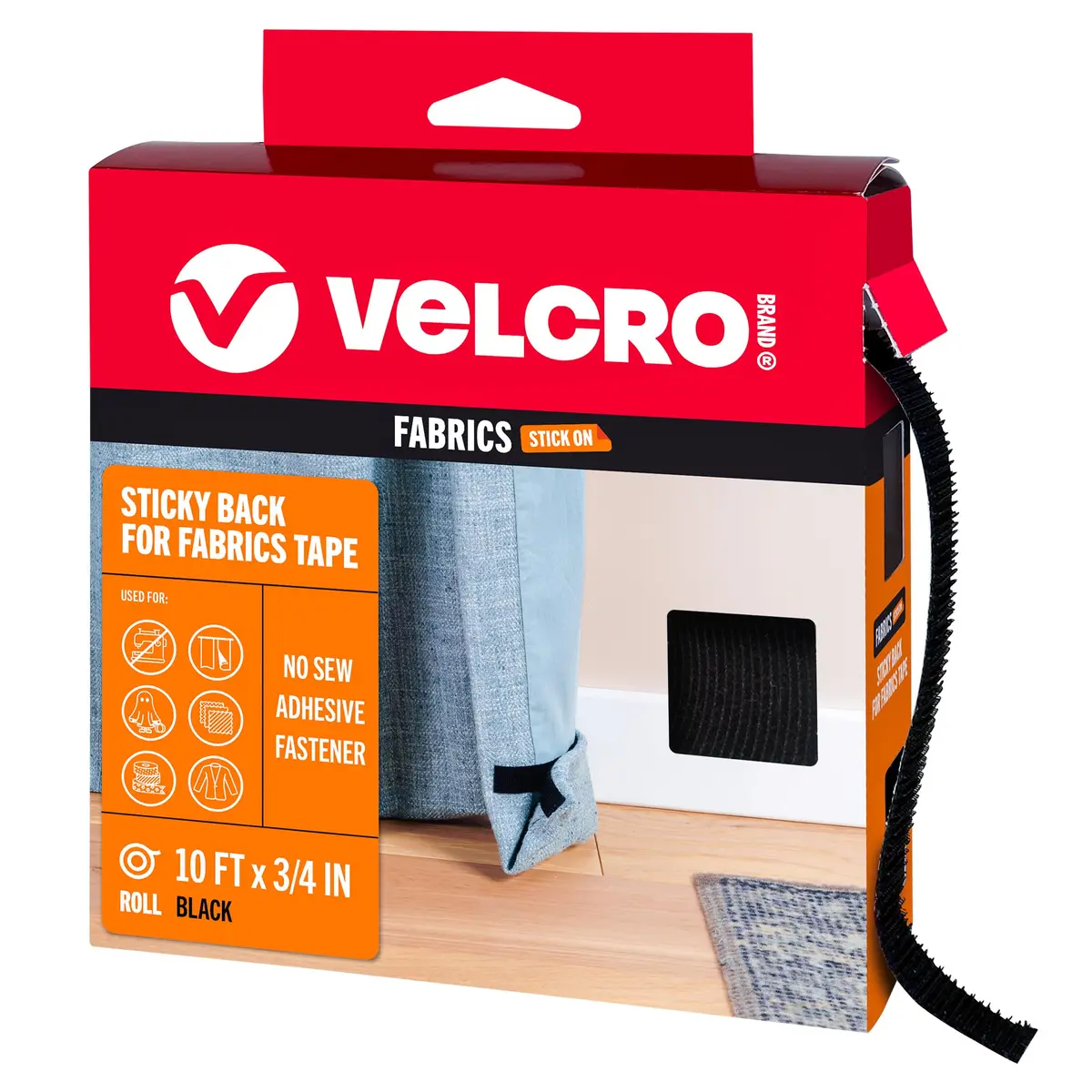 VELCRO Brand Sticky Back for Fabrics 10ft x 3/4in | No-Sew Hemming Tape for Clothes & Repairs - main product image