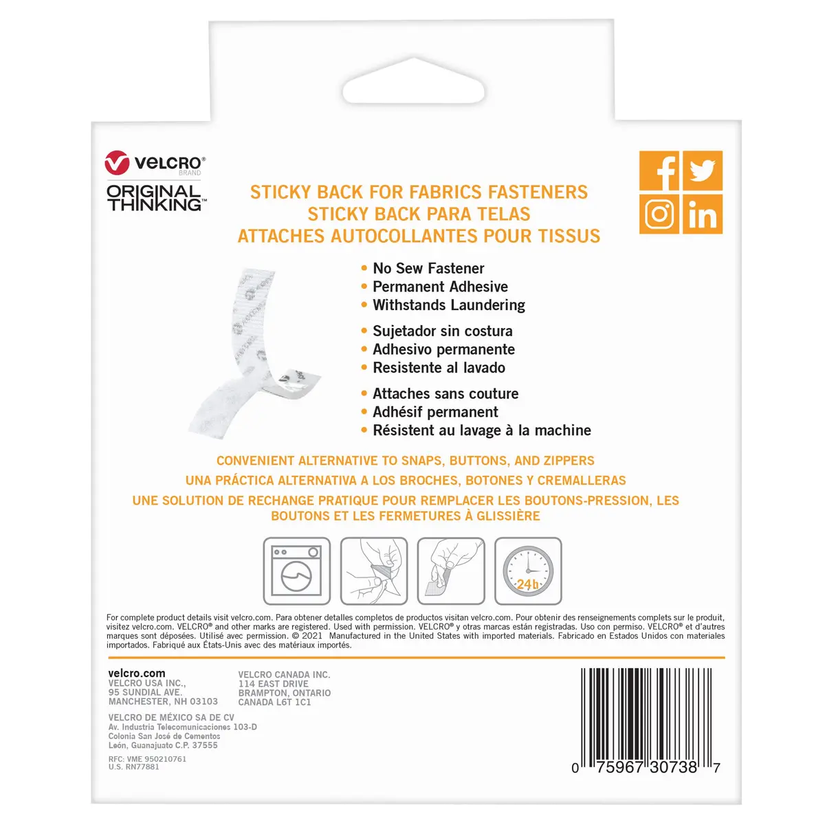 VELCRO Brand Sticky Back for Fabrics 10ft x 3/4in | No-Sew Hemming Tape for Clothes & Repairs - view 6