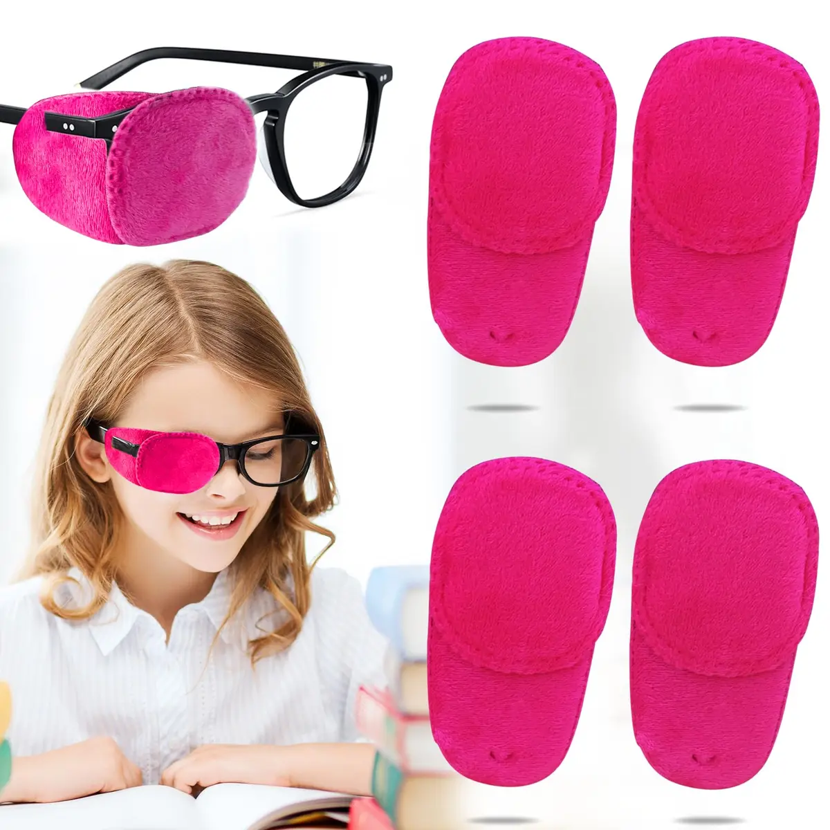 THSIREE Pink Velvet Eye Patches for Kids (4 Pack) | Soft & Comfortable for Lazy Eye Treatment - main product image