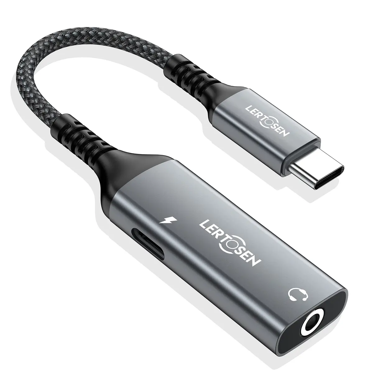 LERTOSEN USB C to 3.5mm Headphone Jack & Charger Adapter | Hi-Res Audio & 60W PD Fast Charging - main product image