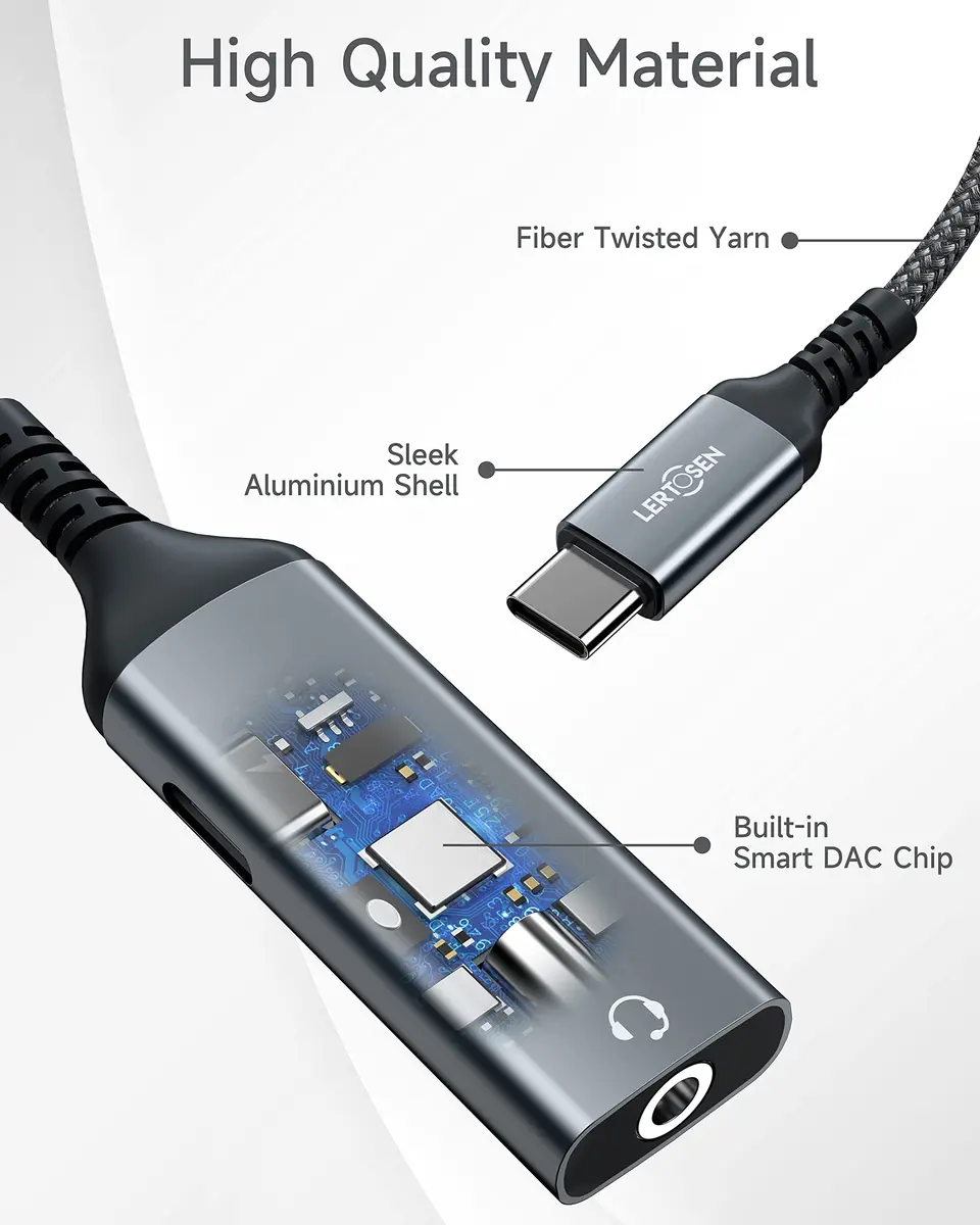 LERTOSEN USB C to 3.5mm Headphone Jack & Charger Adapter | Hi-Res Audio & 60W PD Fast Charging - view 6