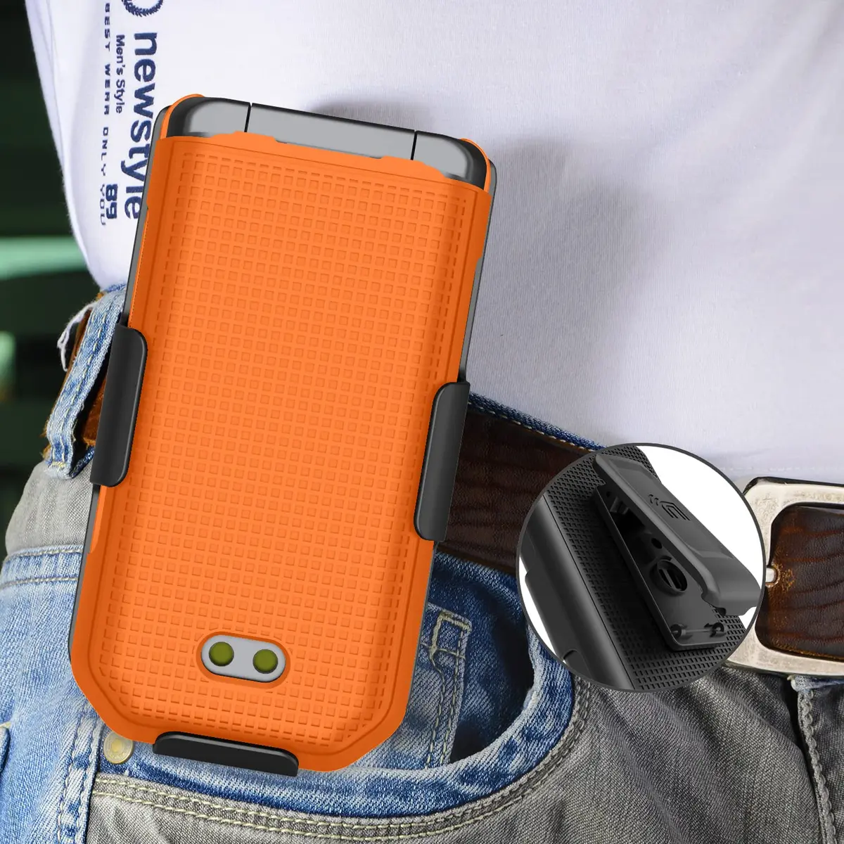 Nakedcellphone CAT S22 Flip Case with Belt Clip - Bright Orange | Hard Shell Rotating Holster Holder - view 7