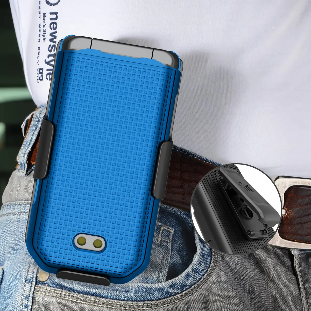 Nakedcellphone Combo for CAT S22 Flip Phone Case with Belt Clip - Blue | Slim Polycarbonate Cover & Rotating Holster - view 7