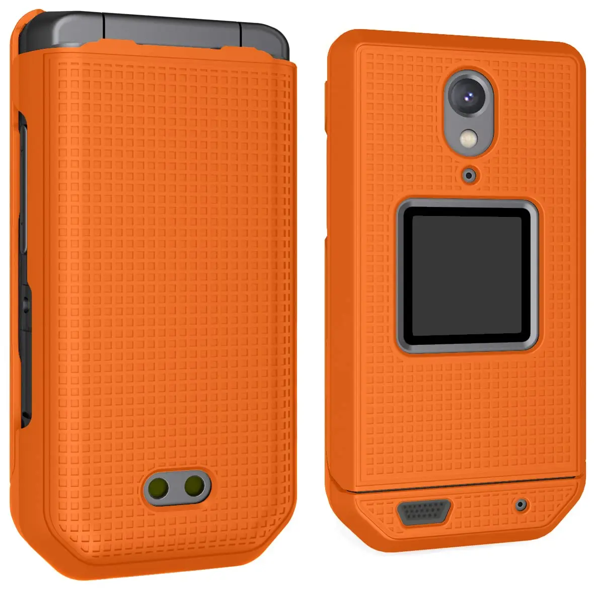 Nakedcellphone Grid Series CAT S22 Flip Phone Case - Bright Orange | Protective Hard Shell Cover - view 7