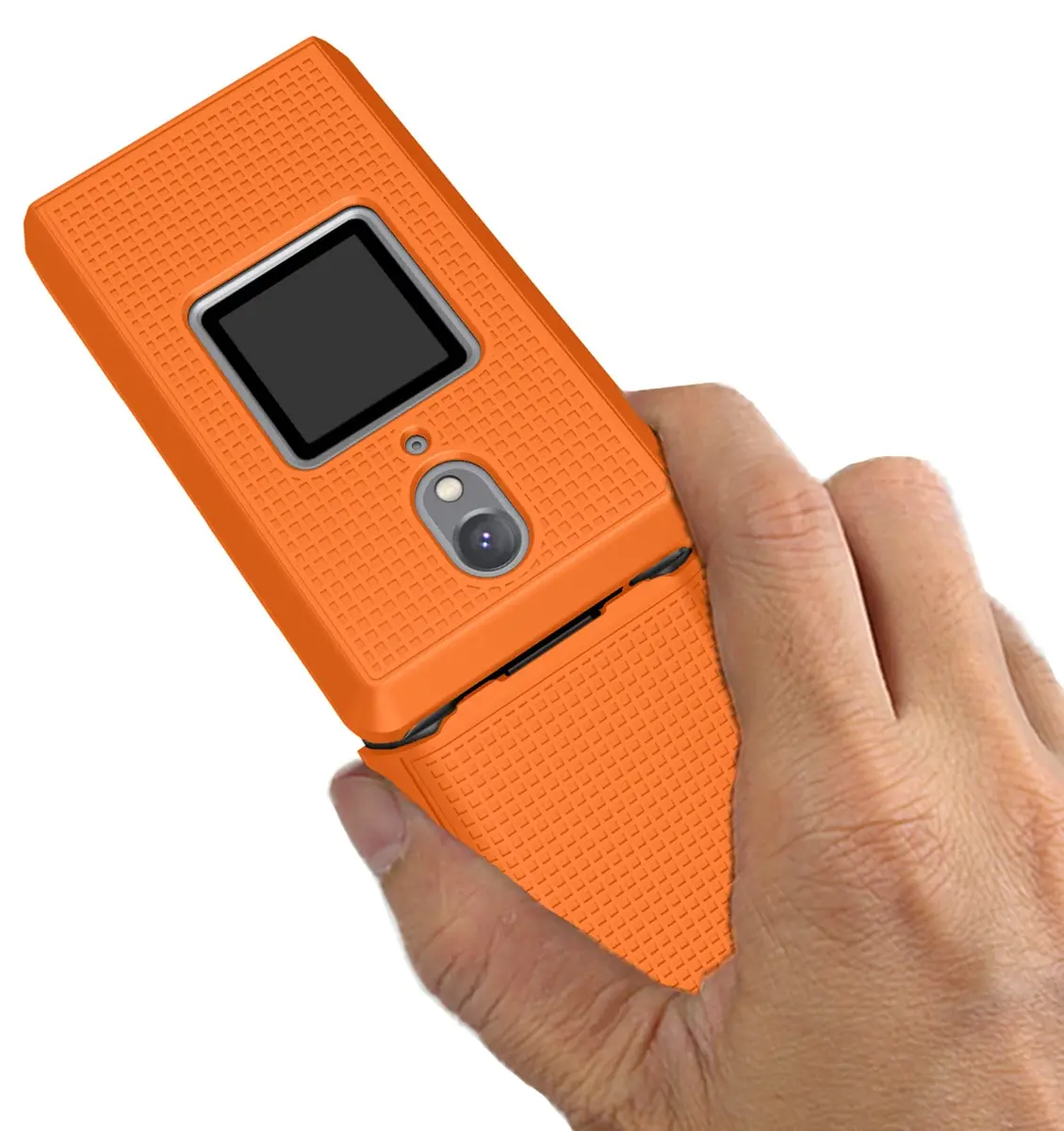 Nakedcellphone Grid Series CAT S22 Flip Phone Case - Bright Orange | Protective Hard Shell Cover - view 3