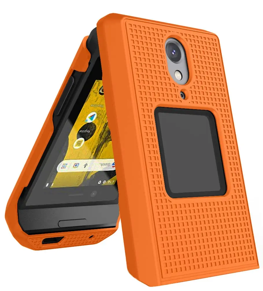 Nakedcellphone Grid Series CAT S22 Flip Phone Case - Bright Orange | Protective Hard Shell Cover - view 4