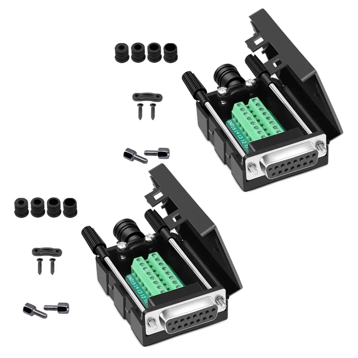 ANMBEST DB15 Female Solderless RS232 Serial to 15 Pin Terminal Adapter 2-Pack | Connects Legacy Devices - main product image