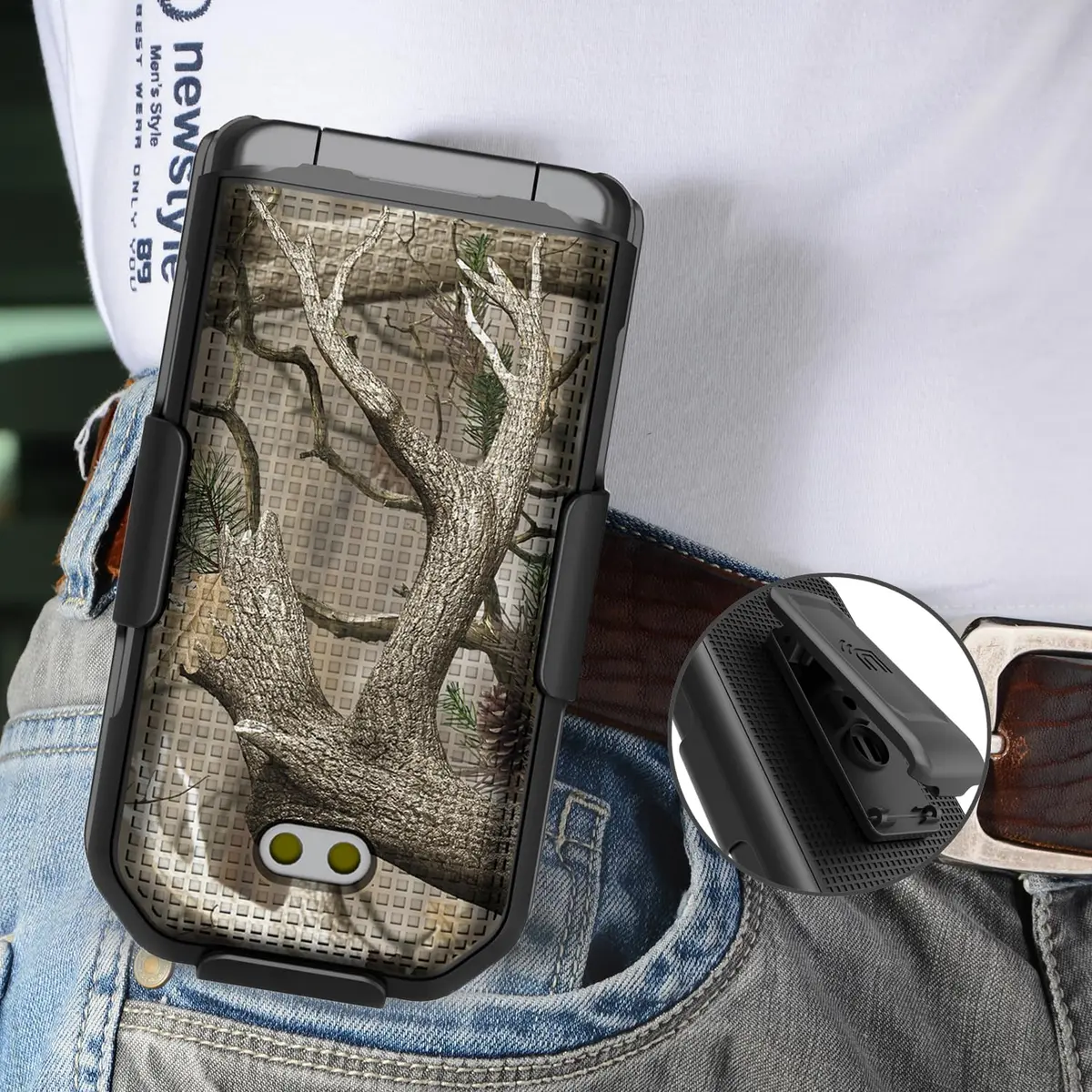 Nakedcellphone CAT S22 Flip Phone Case with Belt Clip Combo - Camo | Hard Shell & Rotating Holster Holder - view 6