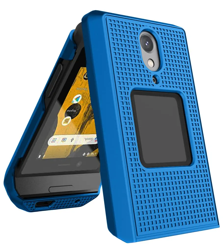 Nakedcellphone Grid Series CAT S22 Flip Phone Case - Blue | Protective Hard Shell Cover - view 4