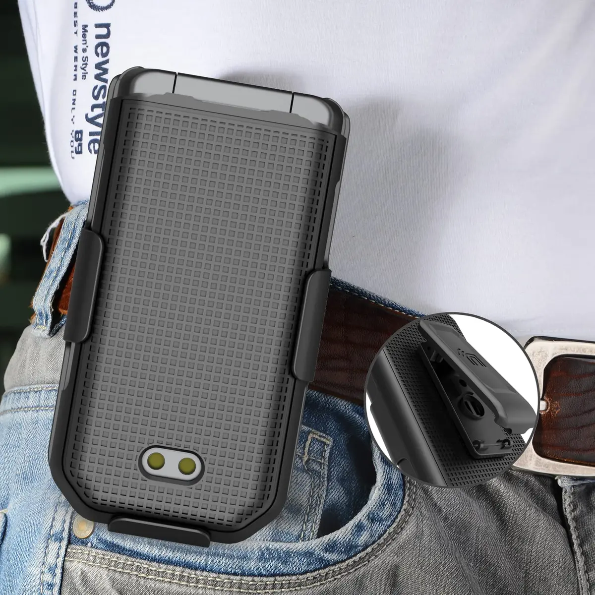 Nakedcellphone Combo for CAT S22 Flip Phone Case with Belt Clip - Black | Slim Polycarbonate Cover & Rotating Holster - view 7