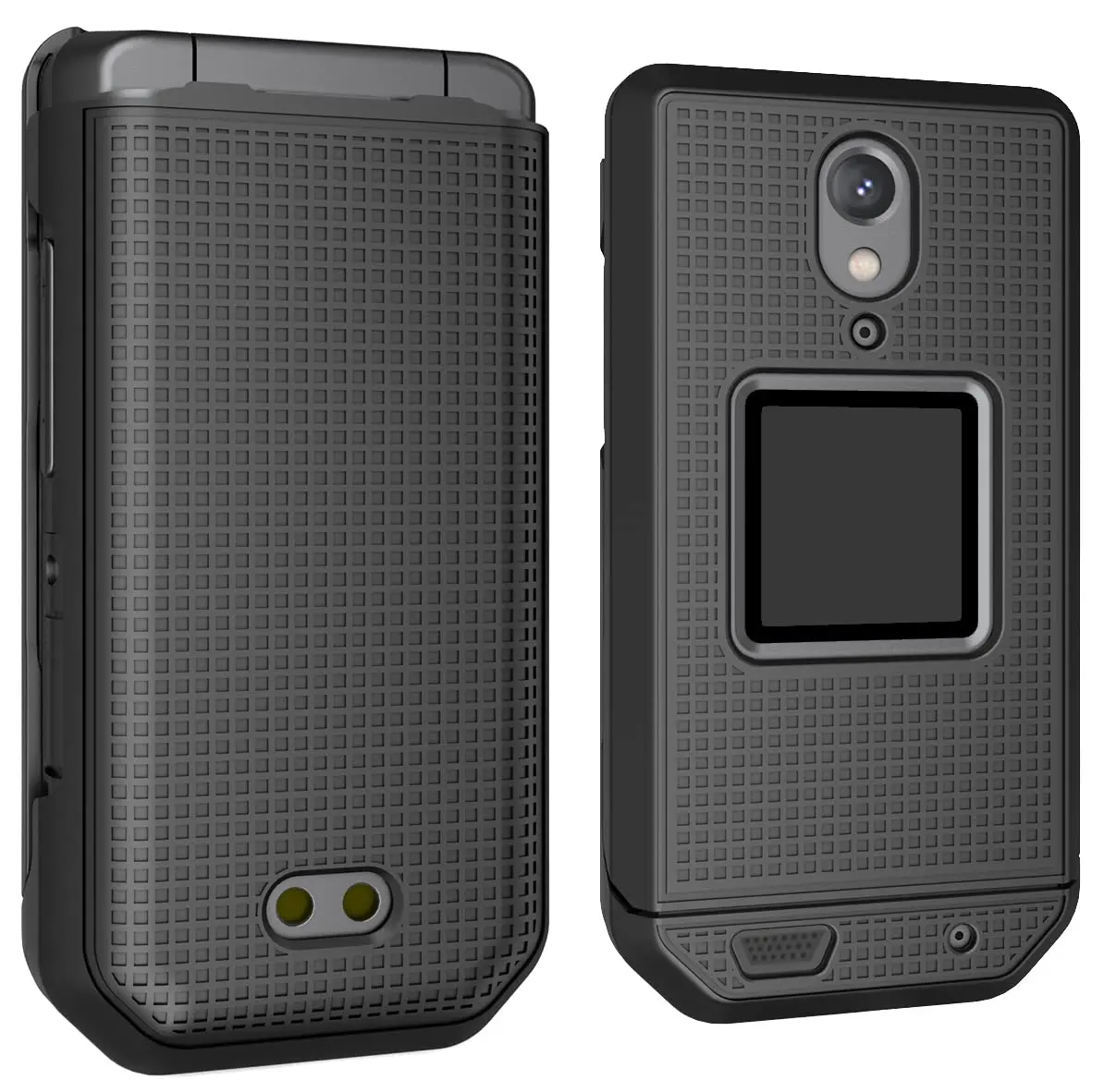 Nakedcellphone Grid Series Black Flip Phone Case for CAT S22 | Hard Polycarbonate with Matte Grip - view 6