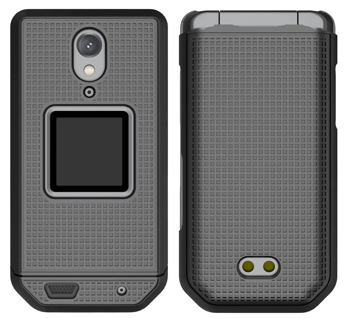 Nakedcellphone Grid Series Black Flip Phone Case for CAT S22 | Hard Polycarbonate with Matte Grip - view 2