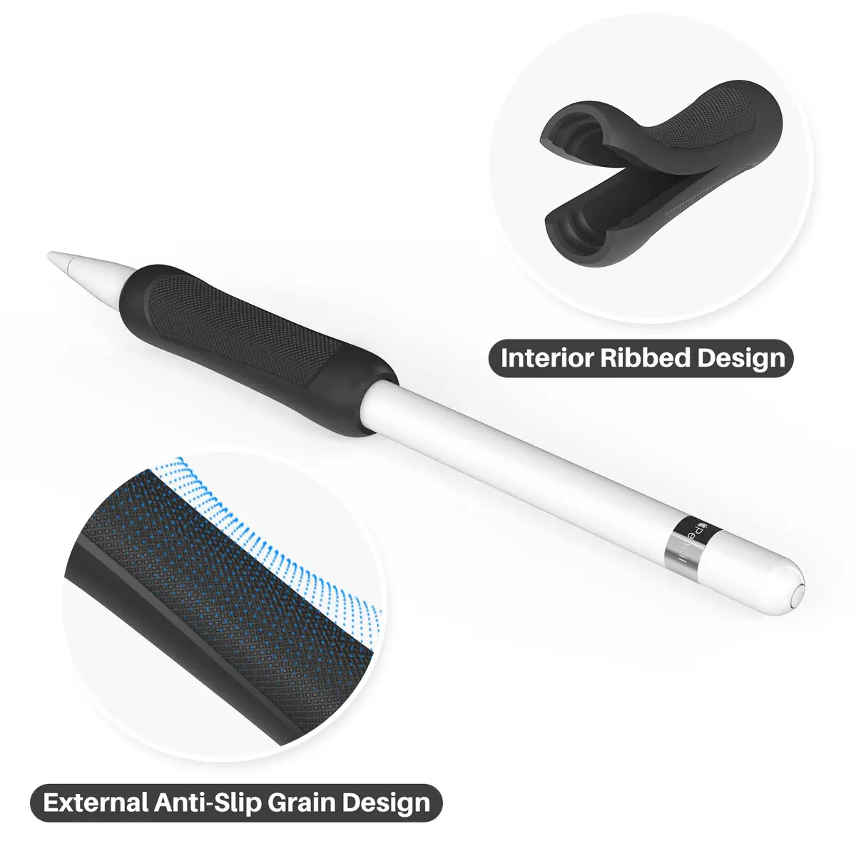 NIUTRENDZ 3 Pack Silicone Grip for Apple Pencil 1st Generation, Grey + Black + White | Ergonomic Sleeve for Comfortable Writing - view 4