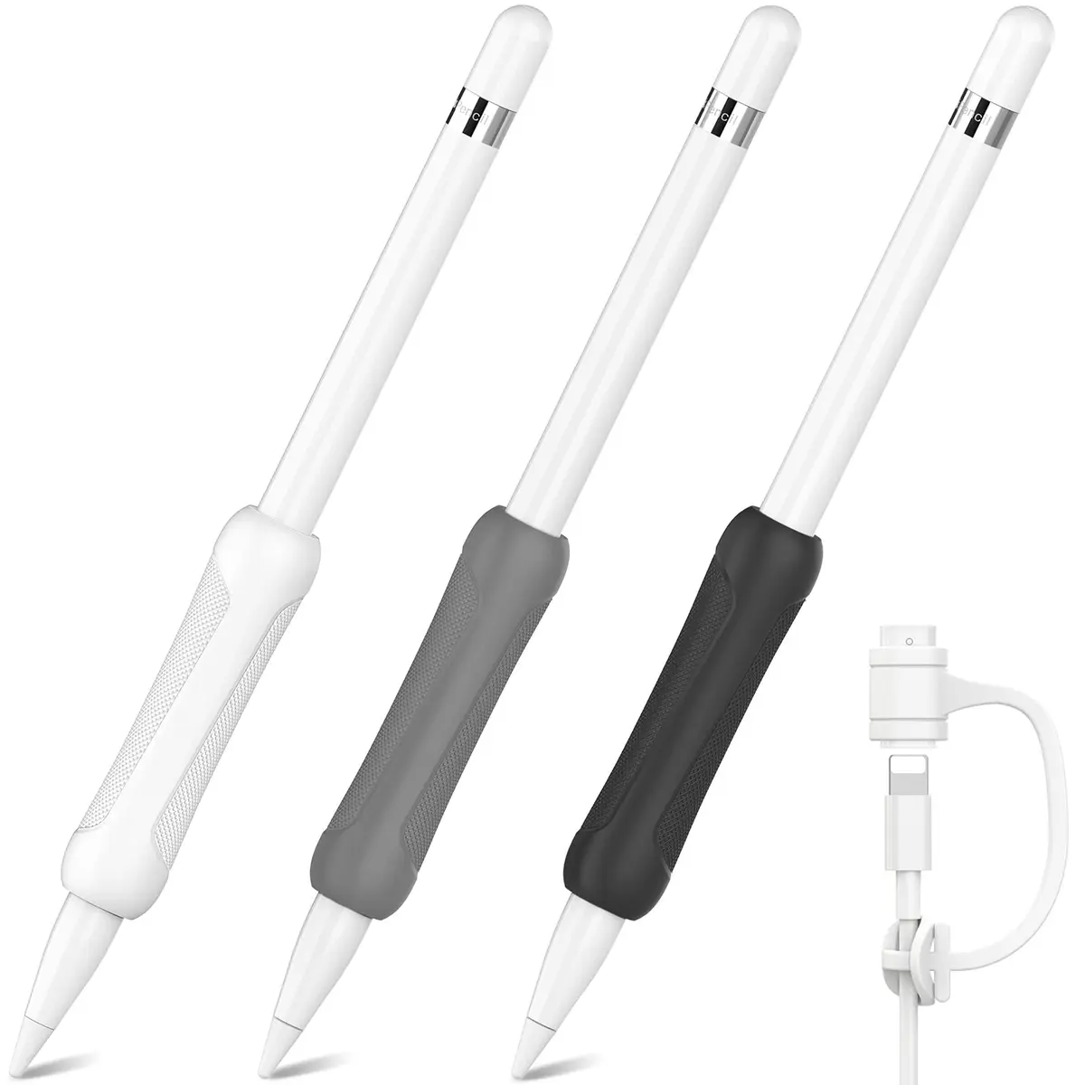 NIUTRENDZ 3 Pack Silicone Grip for Apple Pencil 1st Generation, Grey + Black + White | Ergonomic Sleeve for Comfortable Writing - main product image