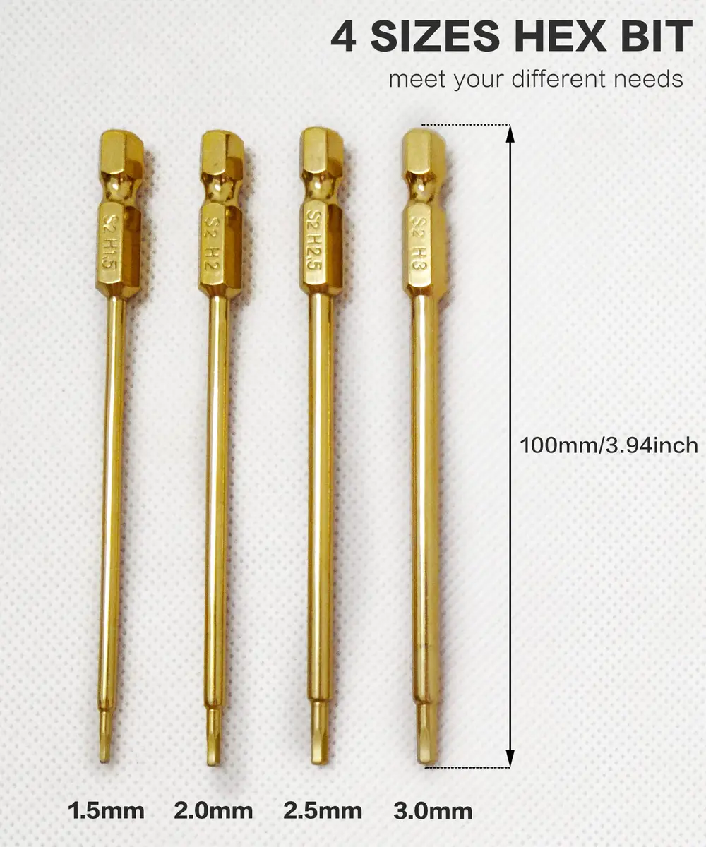 Raflot RC Hex Bit Set 1.5mm, 2.0mm, 2.5mm & 3.0mm | Titanium Coated, High Hardness (100mm Length) - view 5