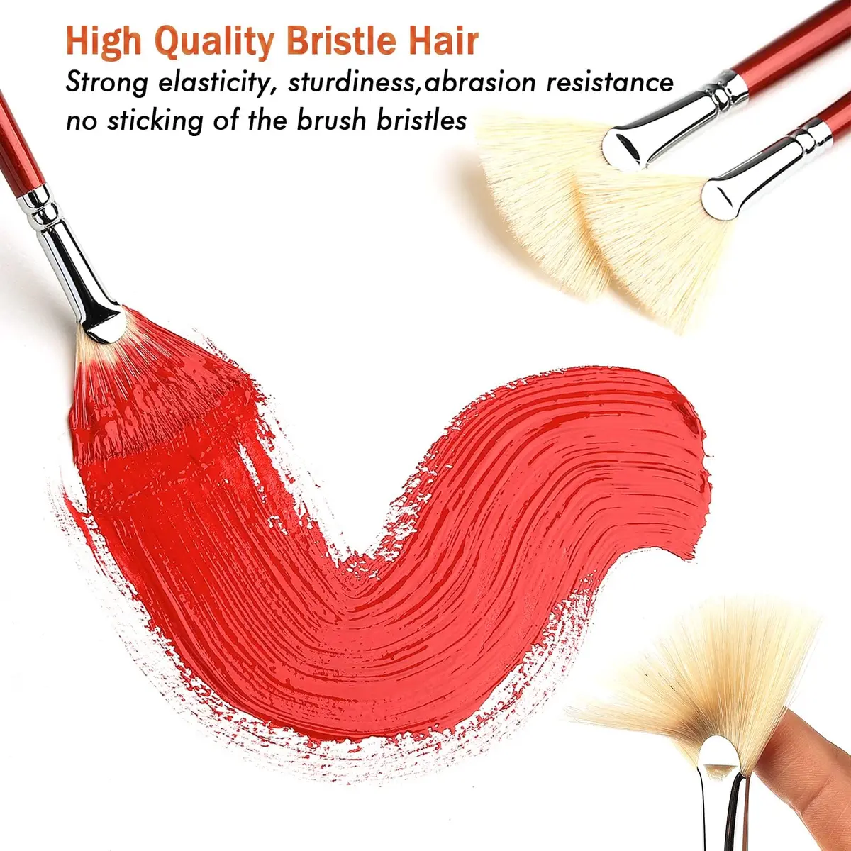 GACDR Fan Brush Set, 7 Hog Bristle Brushes for Acrylic & Oil Painting | Natural Hog Bristle, Long Wood Handles - view 4