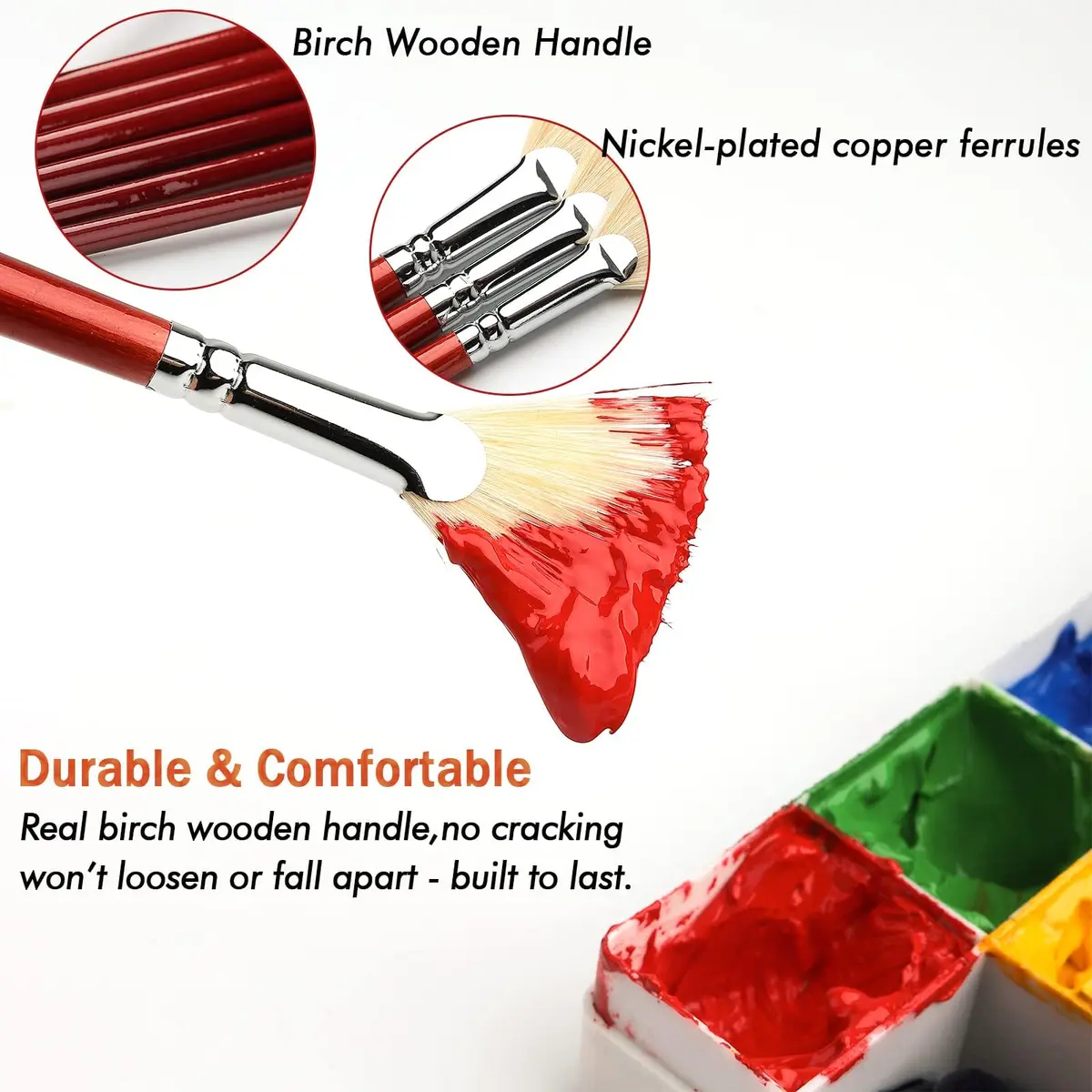 GACDR Fan Brush Set, 7 Hog Bristle Brushes for Acrylic & Oil Painting | Natural Hog Bristle, Long Wood Handles - view 5