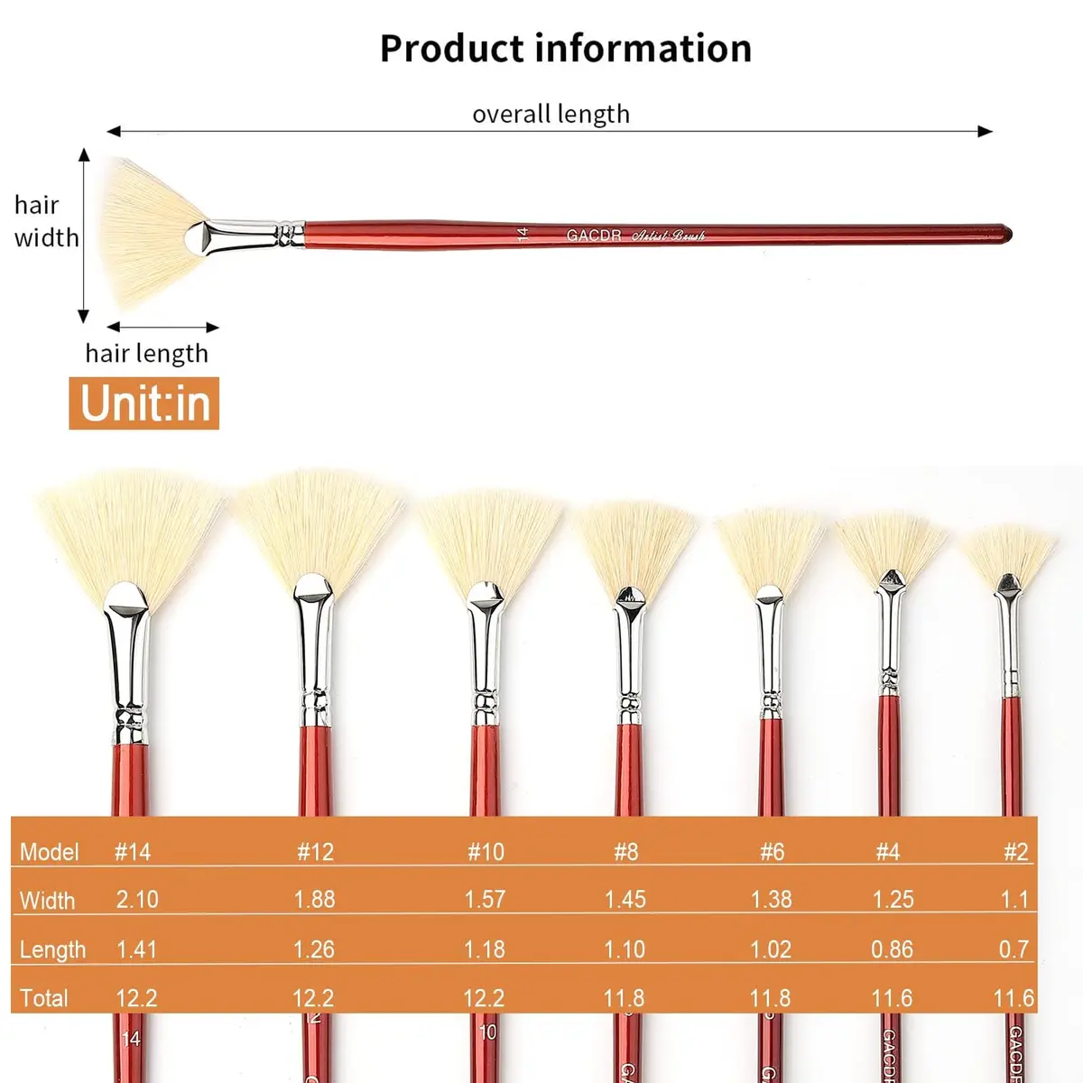 GACDR Fan Brush Set, 7 Hog Bristle Brushes for Acrylic & Oil Painting | Natural Hog Bristle, Long Wood Handles - view 2