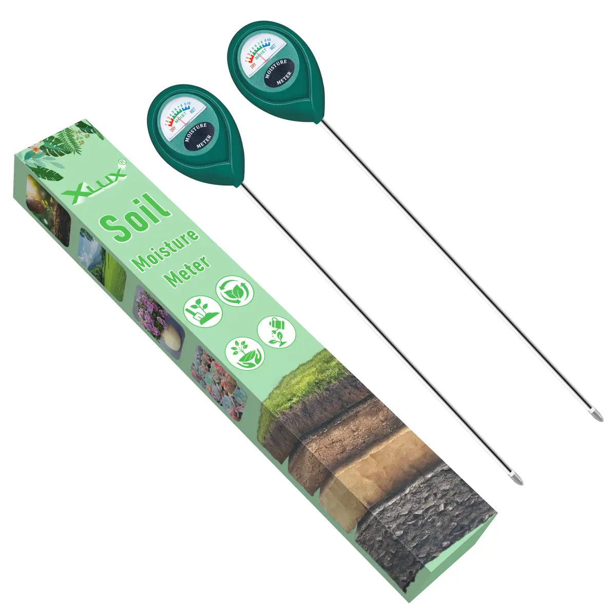 XLUX 2 Pack Long Probe Soil Moisture Meter, Battery-Free | Accurate Deep Soil Hydration Check - main product image
