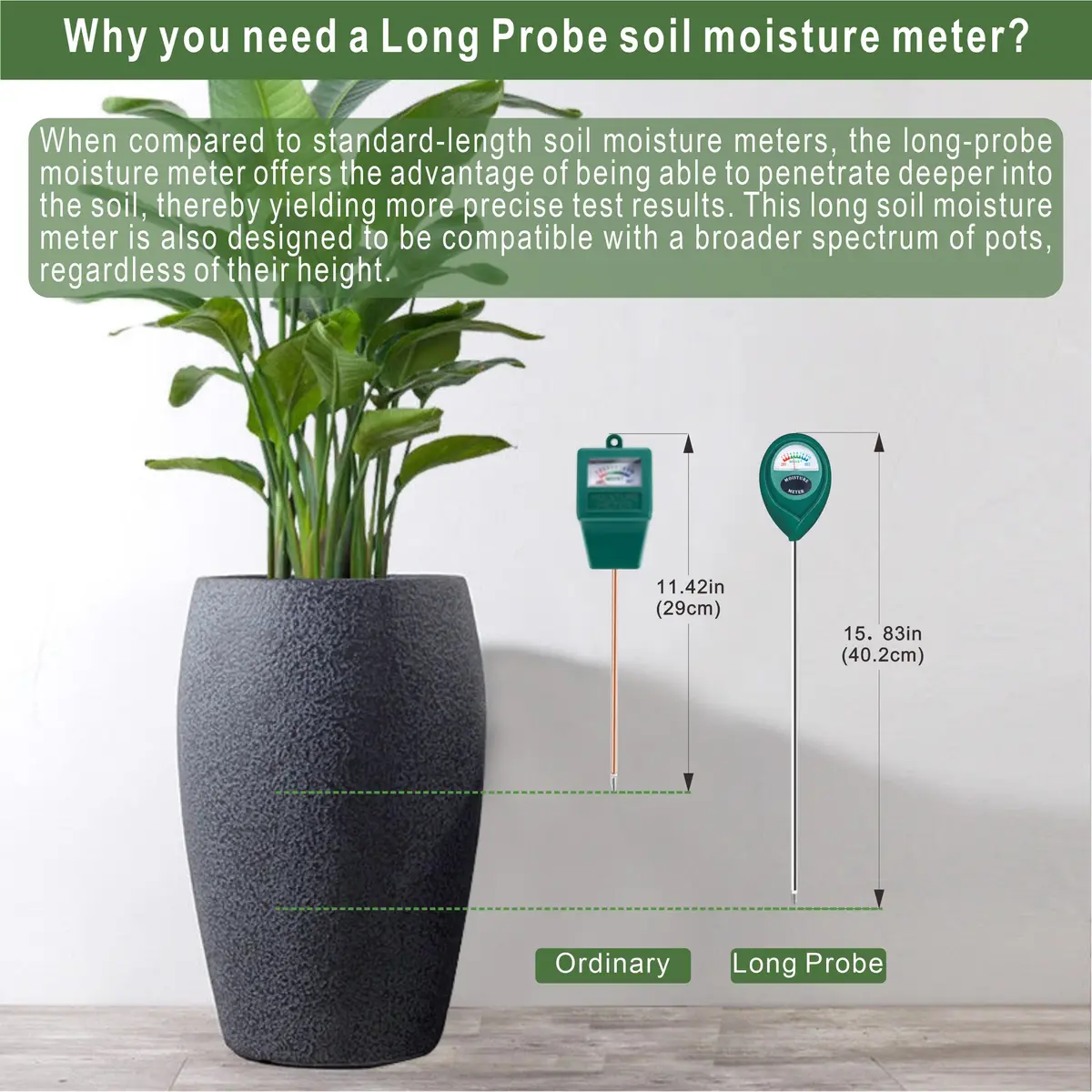 XLUX 2 Pack Long Probe Soil Moisture Meter, Battery-Free | Accurate Deep Soil Hydration Check - view 2