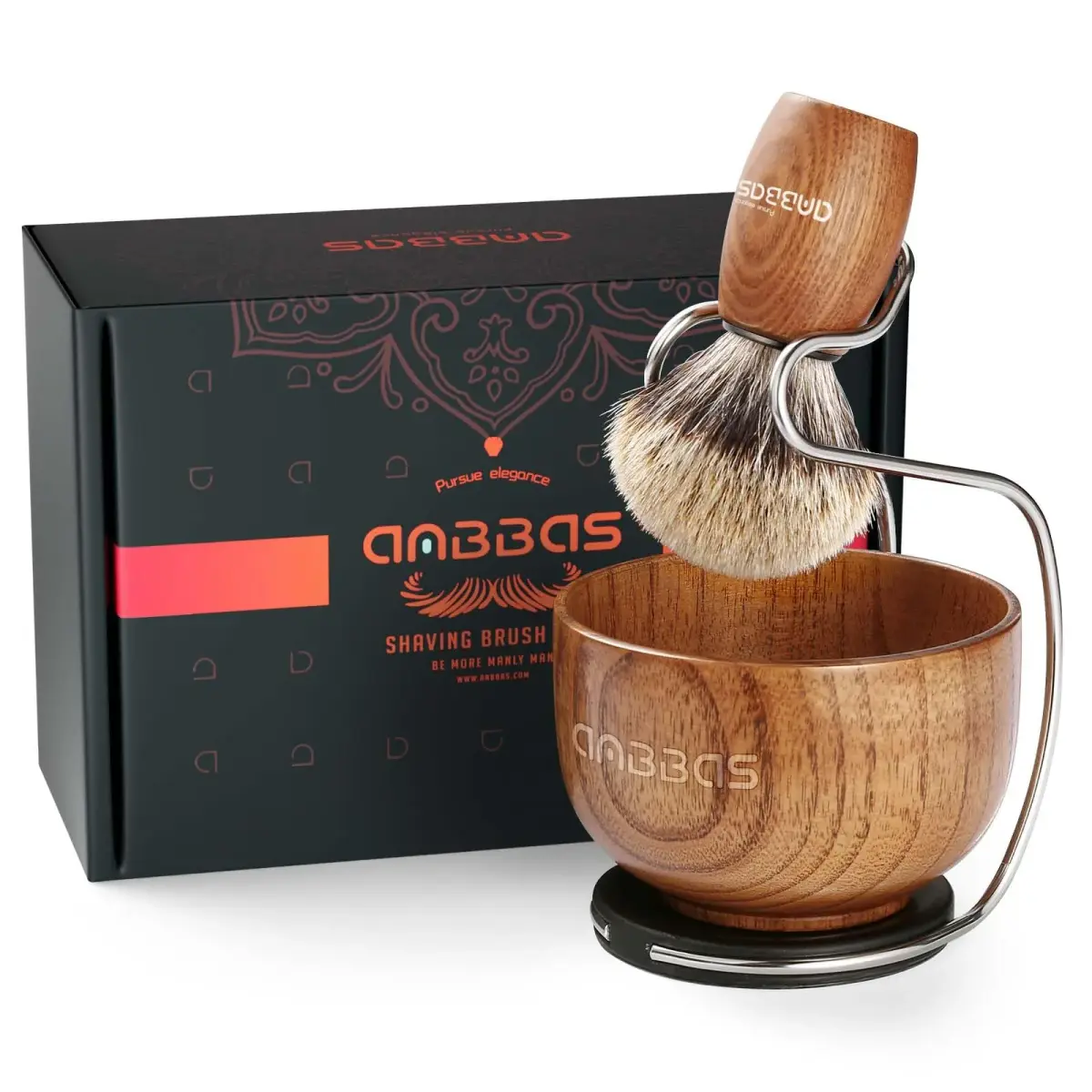 Anbbas 3-in-1 Badger Hair Shaving Brush Set with Stand and Lathering Bowl | Smooth Wet Shave for Men - main product image