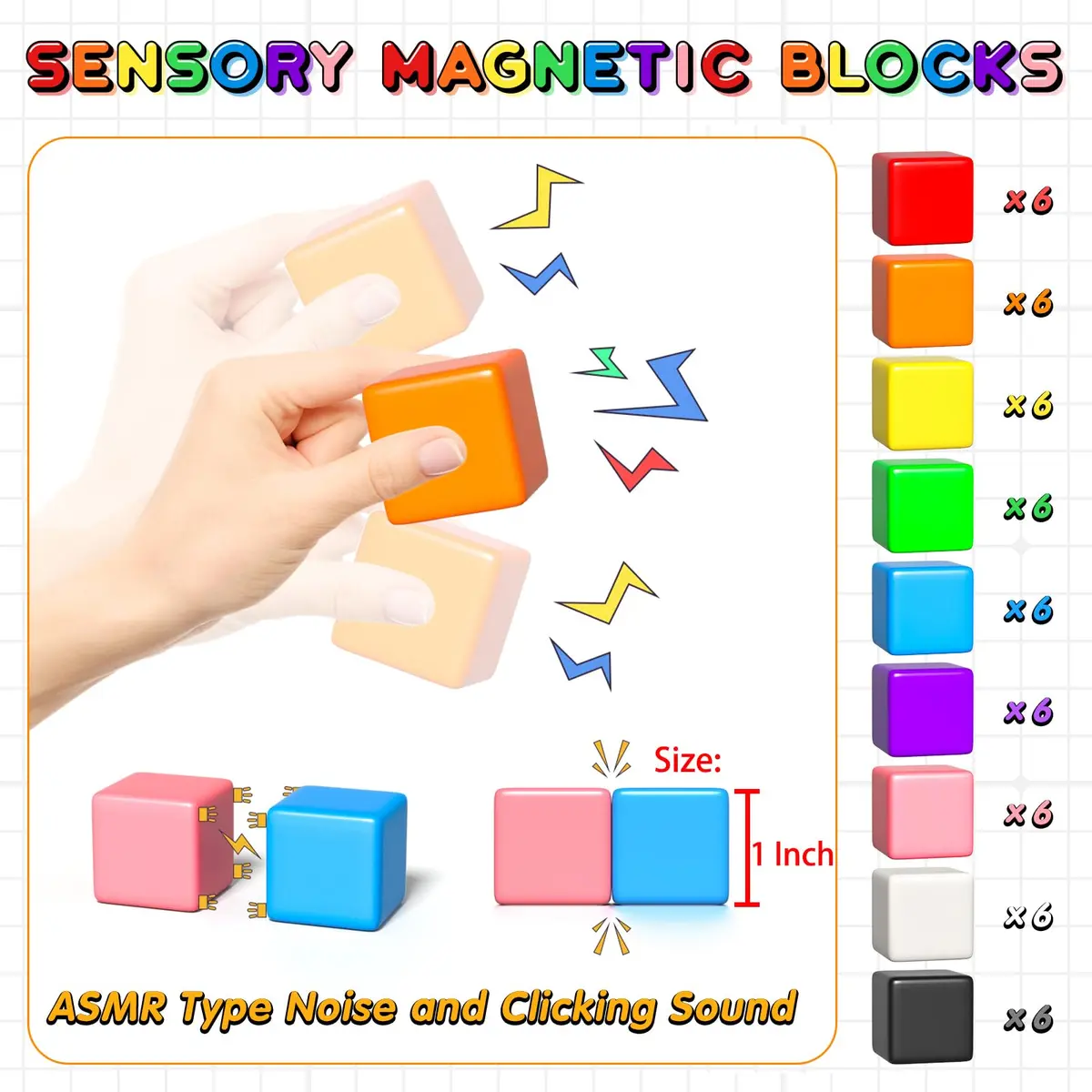Apluses Magnetic Blocks 54 PCS (1 Inch Cubes) | STEM Educational Building Toy for Kids 3+ - view 2
