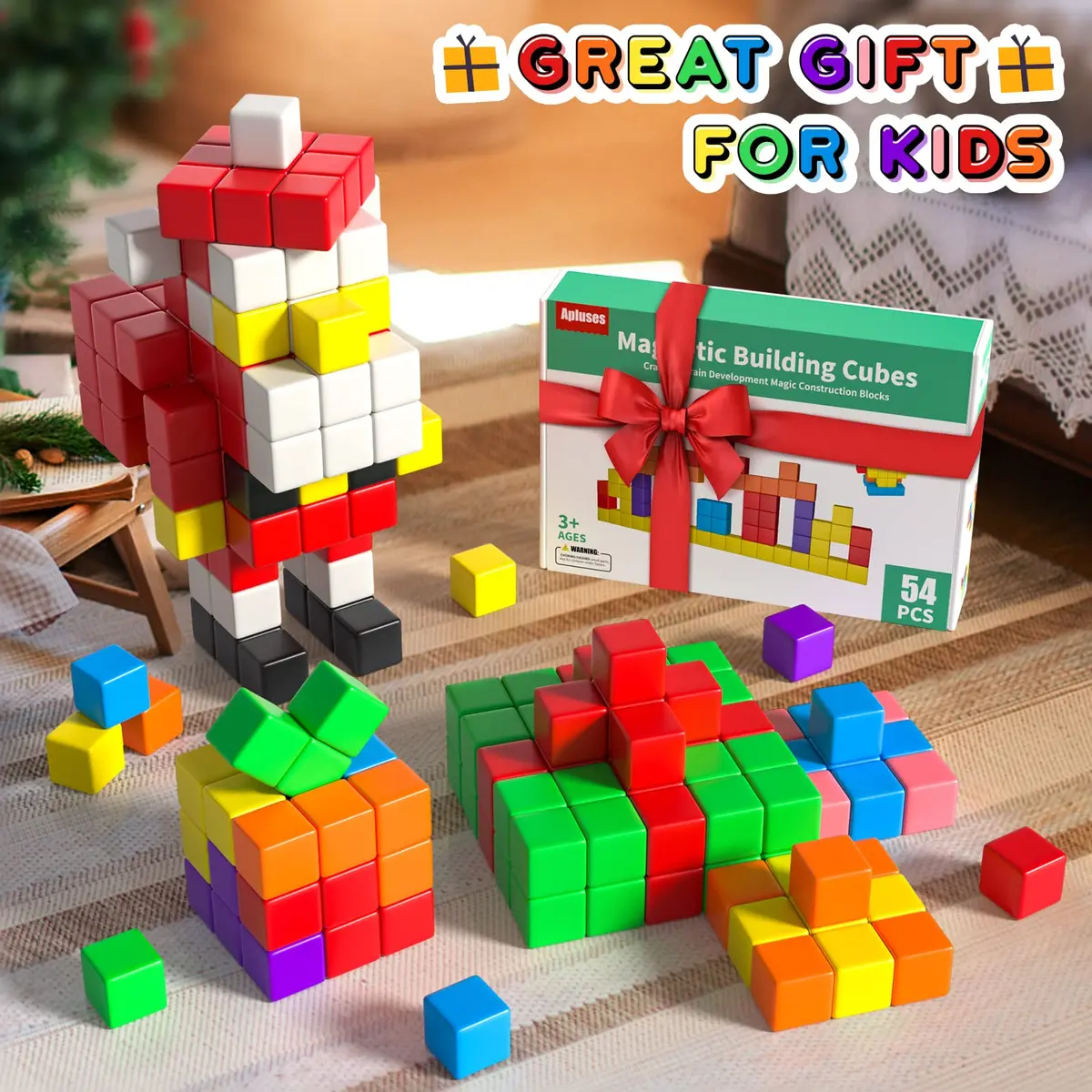 Apluses Magnetic Blocks 54 PCS (1 Inch Cubes) | STEM Educational Building Toy for Kids 3+ - view 4