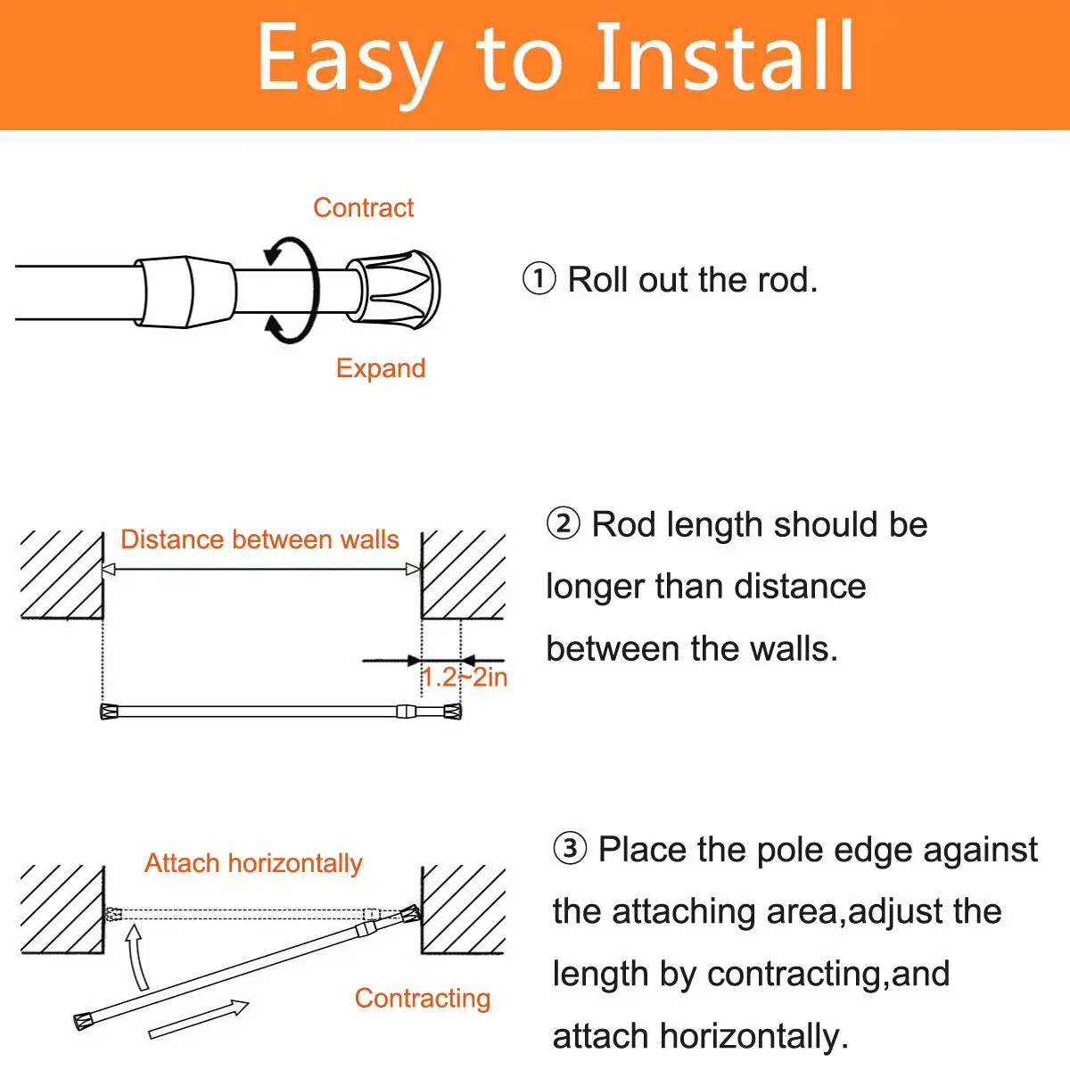 HILLHOME Small Tension Rod 15.7 in to 28 in | Space-Saving Extendable Curtain Rod - view 7