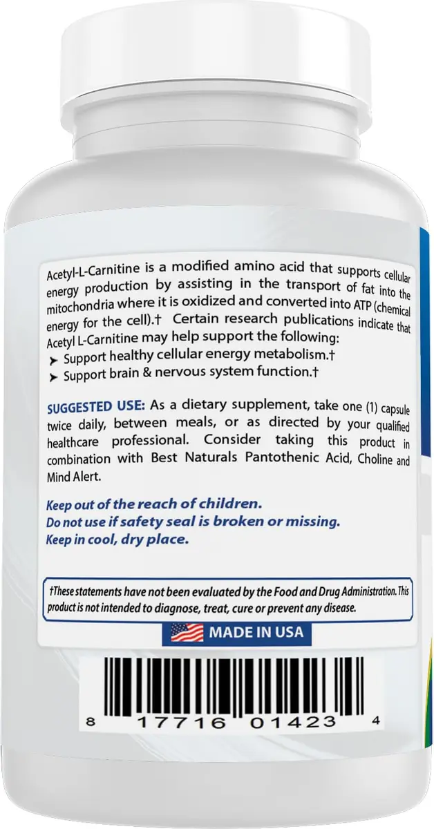 Best Naturals Acetyl L-Carnitine 1000 mg | 60 Capsules (Pack of 3) for Brain & Energy Support - view 7