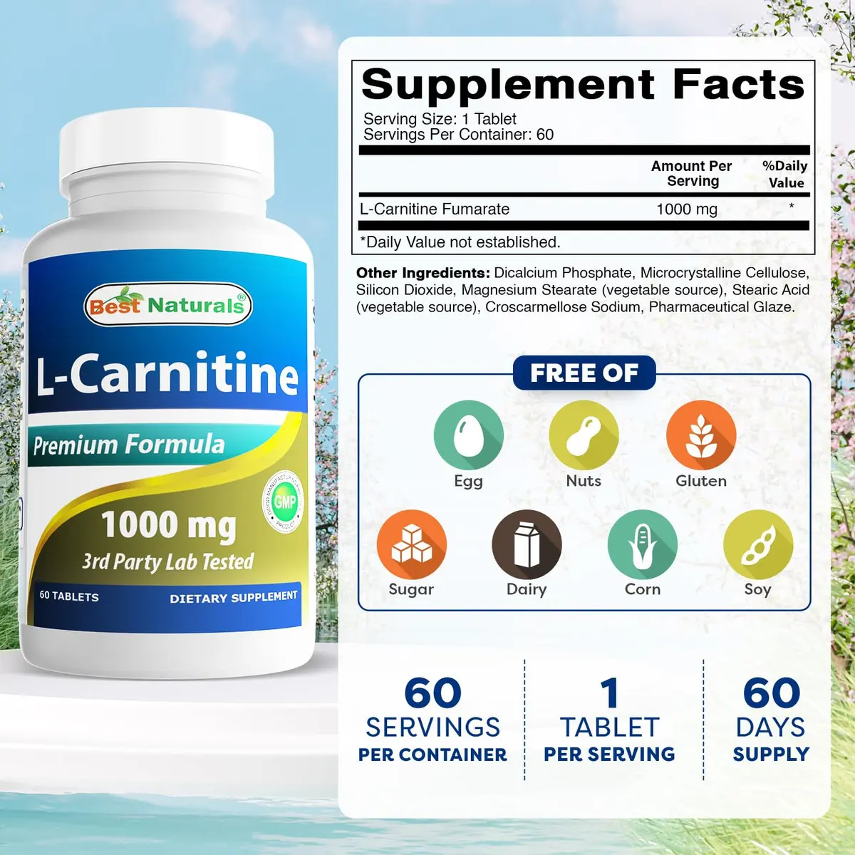 Best Naturals Acetyl L-Carnitine 1000 mg | 60 Capsules (Pack of 3) for Brain & Energy Support - view 2