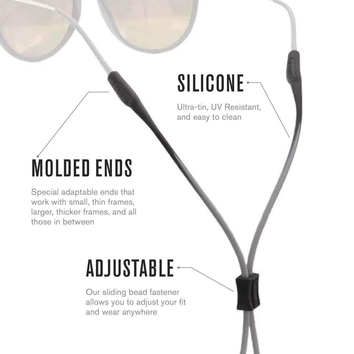 Chums Slim Retainer - Adjustable Silicone Eyewear Keeper - 19" Low Profile Safety & Sports Eyewear Strap - view 5