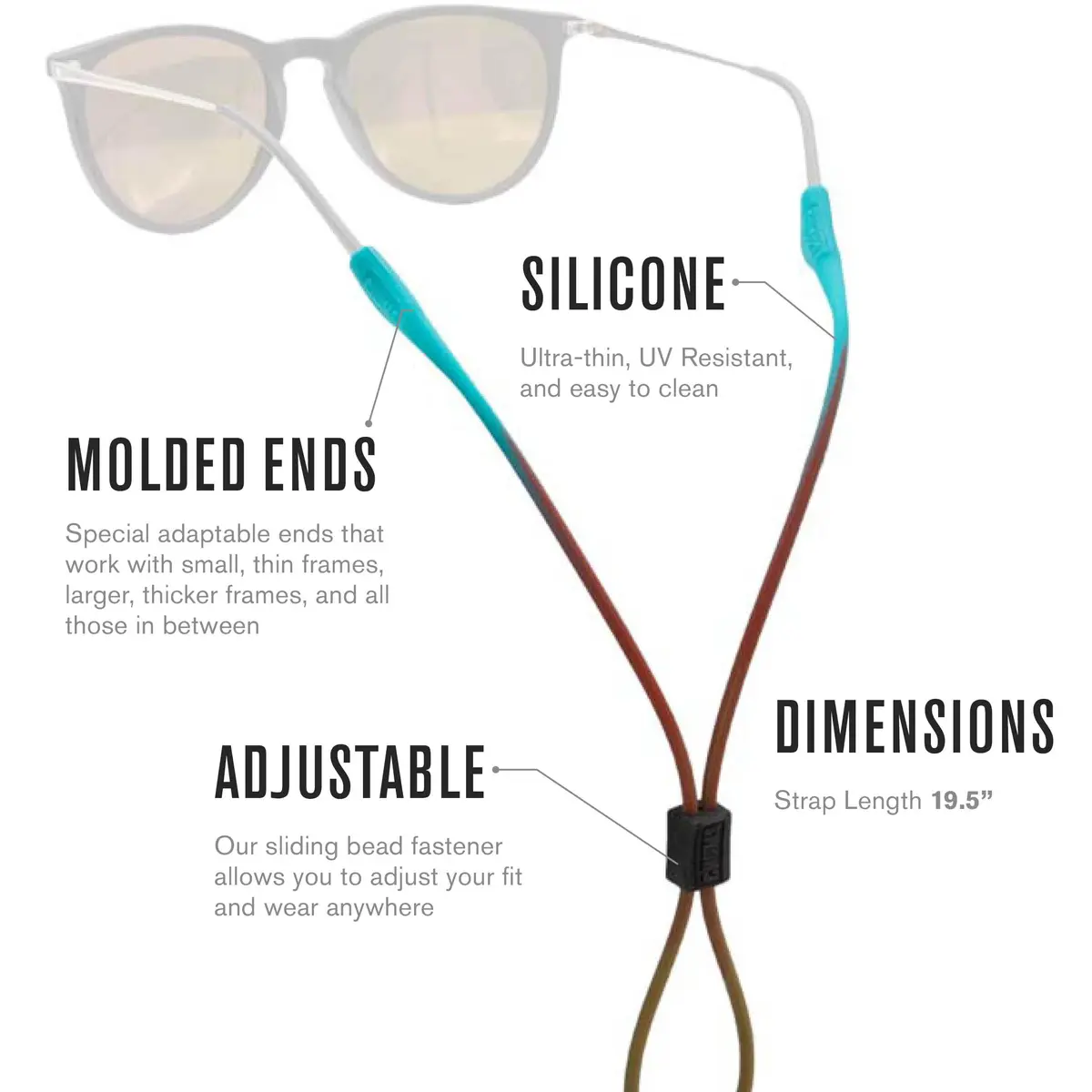 Chums Slim Retainer - Adjustable Eyewear Keeper - Thin Silicone Safety Eyewear Retainer for Women & Men (Black/Smoke) - view 6