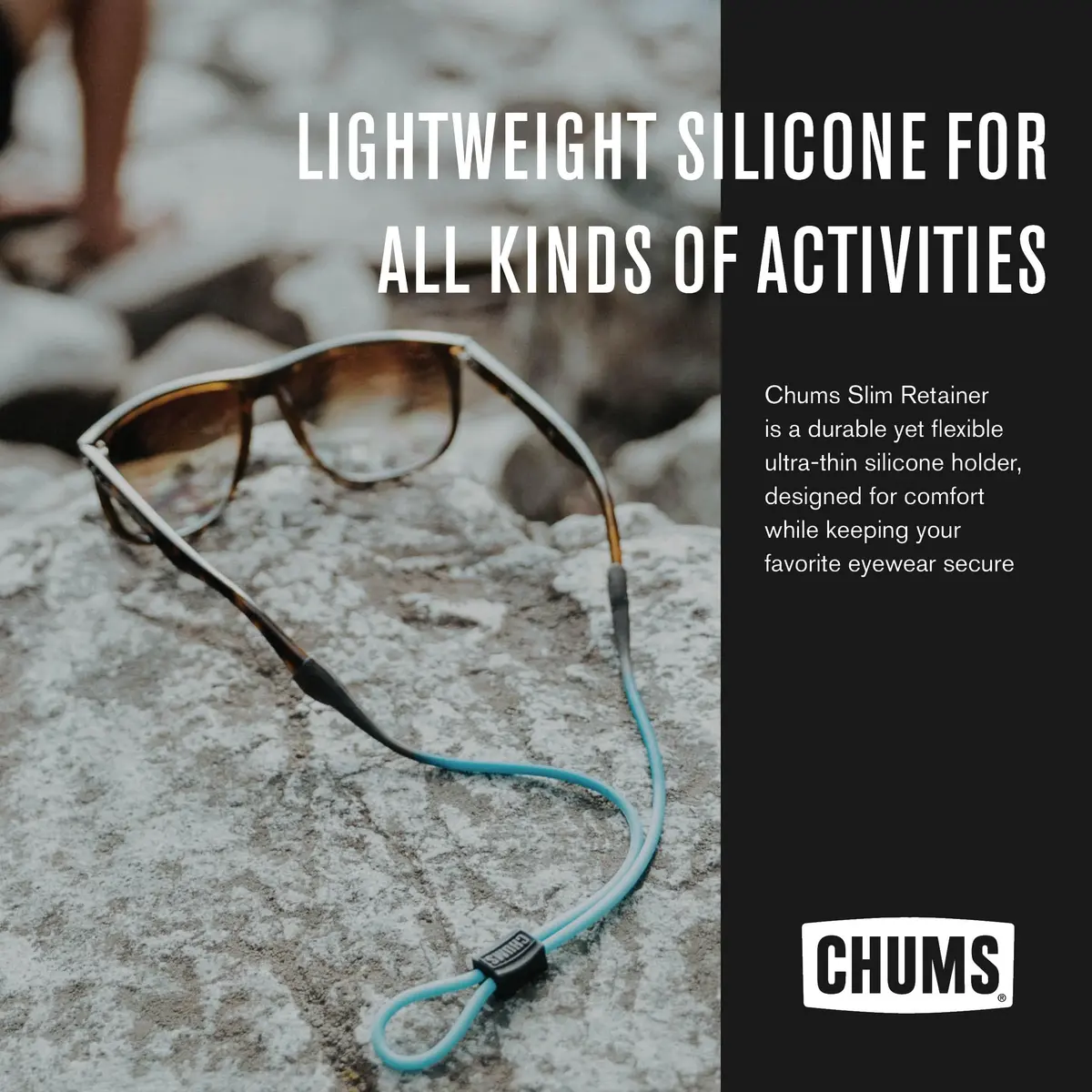 Chums Slim Retainer - Adjustable Eyewear Keeper - Thin Silicone Safety Eyewear Retainer for Women & Men (Black/Smoke) - view 2