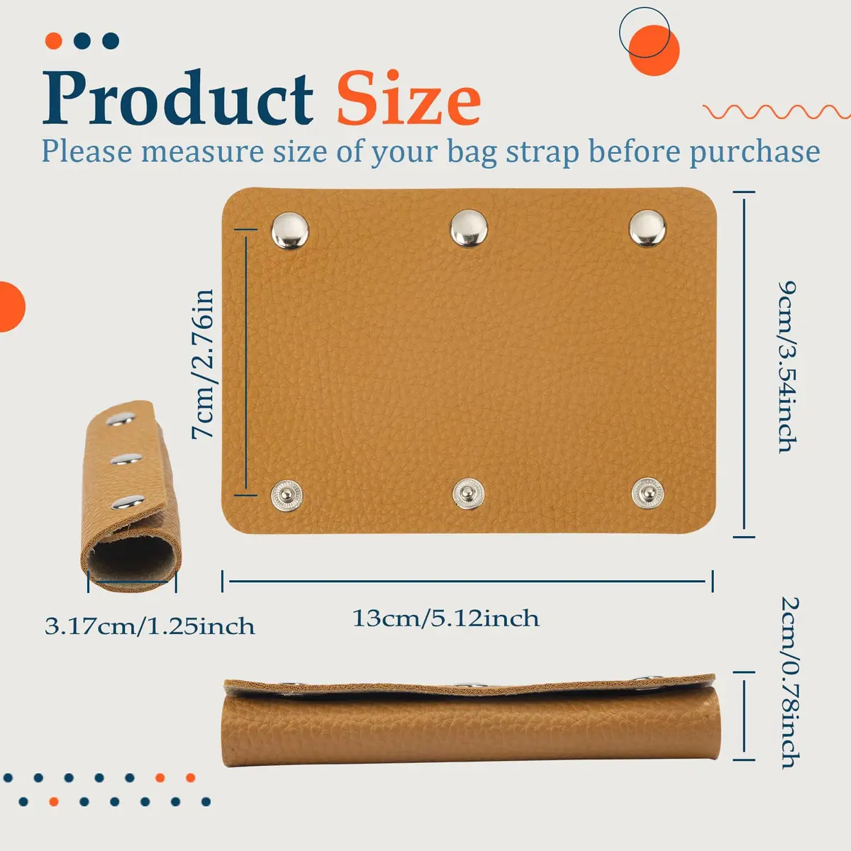 IUAQDP 2-Piece Handbag Handle Wrap Cover, Black | Durable PU Leather & Brass Clasp - view 2