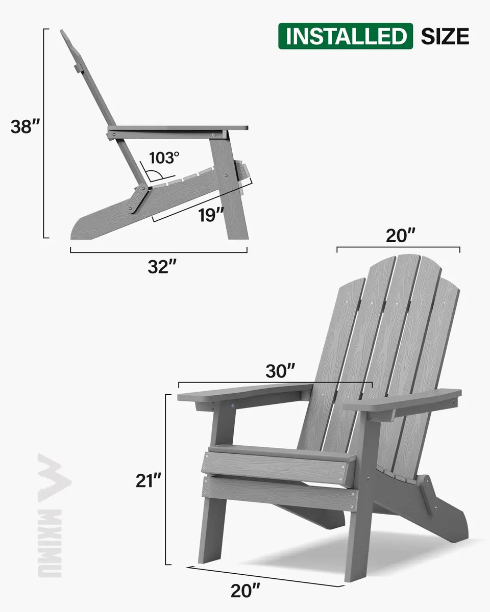 MXIMU Folding Adirondack Chair for Outdoor | Easy Assembly & Comfortable Seating - view 2