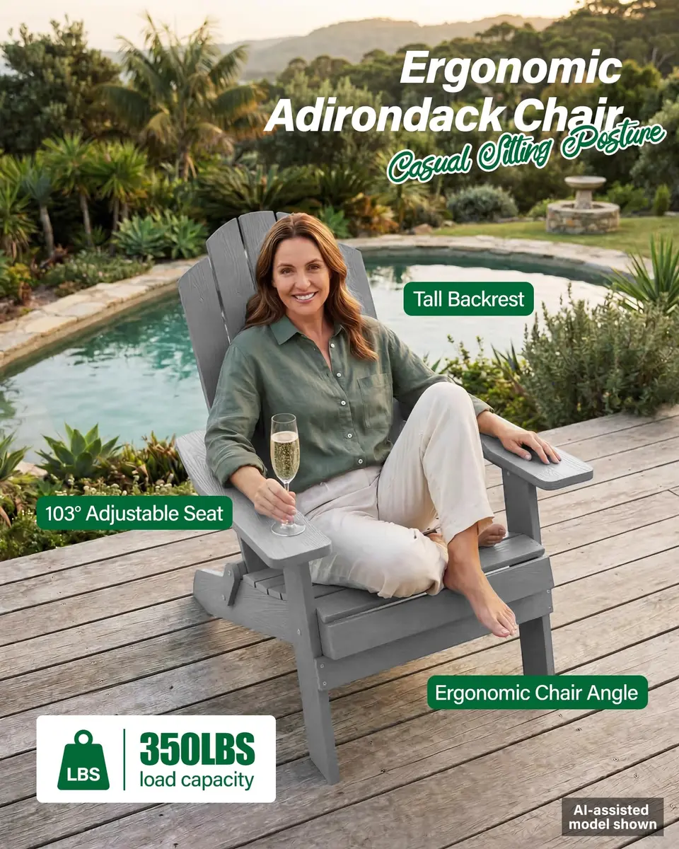 MXIMU Folding Adirondack Chair for Outdoor | Easy Assembly & Comfortable Seating - view 3