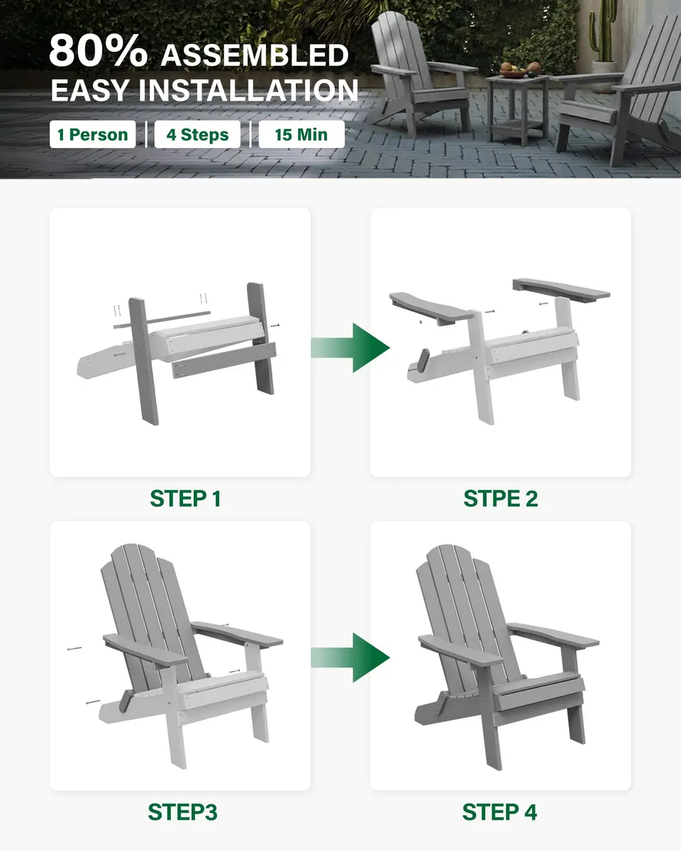 MXIMU Folding Adirondack Chair for Outdoor | Easy Assembly & Comfortable Seating - view 4