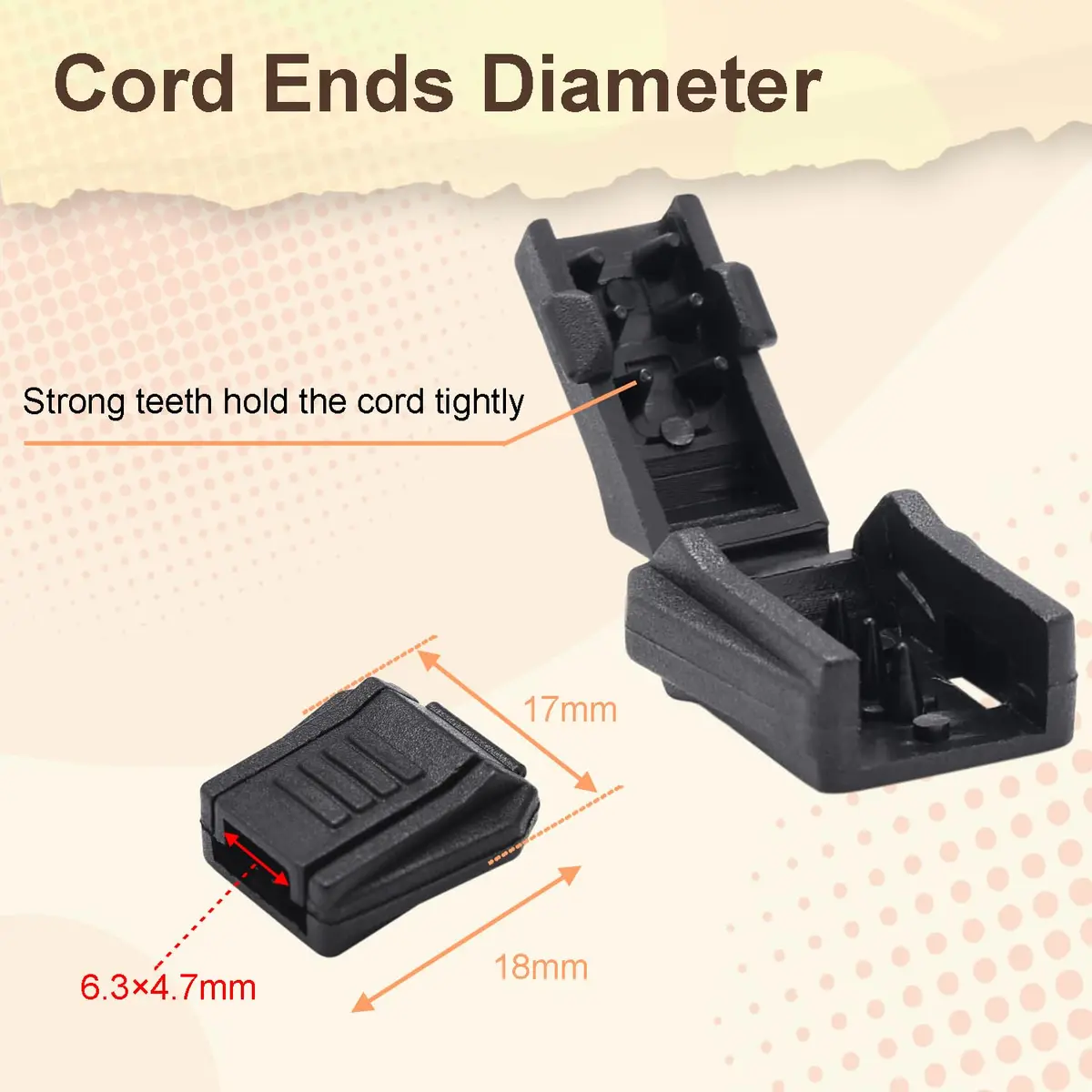 CooBigo Plastic Paracord Zipper Pulls Cord End Cap 50pcs | Elastic Shoelace Lock Drawstring Black - view 5