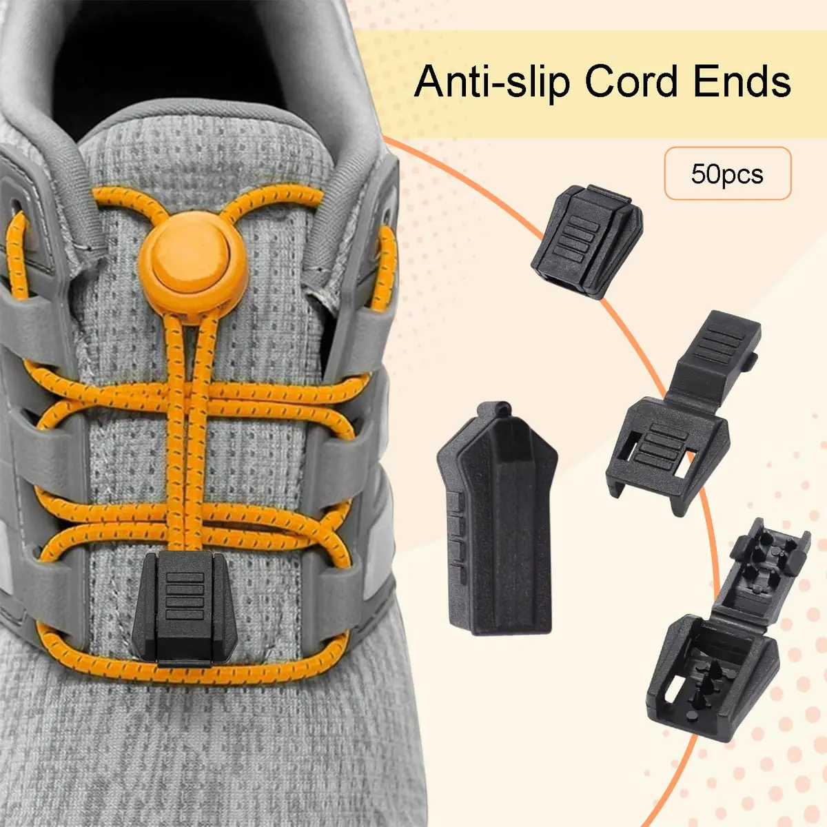 CooBigo Plastic Paracord Zipper Pulls Cord End Cap 50pcs | Elastic Shoelace Lock Drawstring Black - view 2