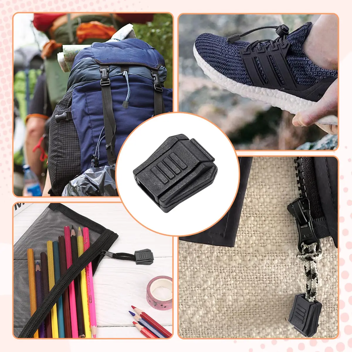 CooBigo Plastic Paracord Zipper Pulls Cord End Cap 50pcs | Elastic Shoelace Lock Drawstring Black - view 4