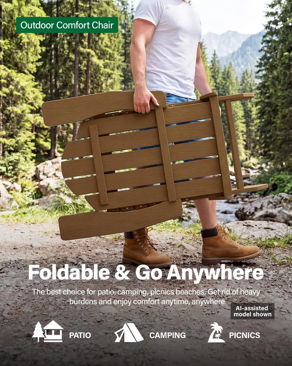 MXIMU Folding Adirondack Chair for Outdoor | Easy Assembly & Comfortable Design - view 5