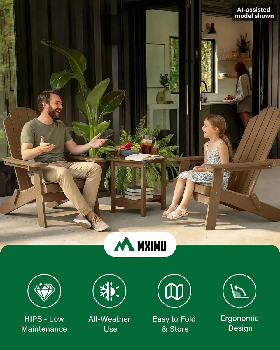 MXIMU Folding Adirondack Chair for Outdoor | Easy Assembly & Comfortable Design - view 7