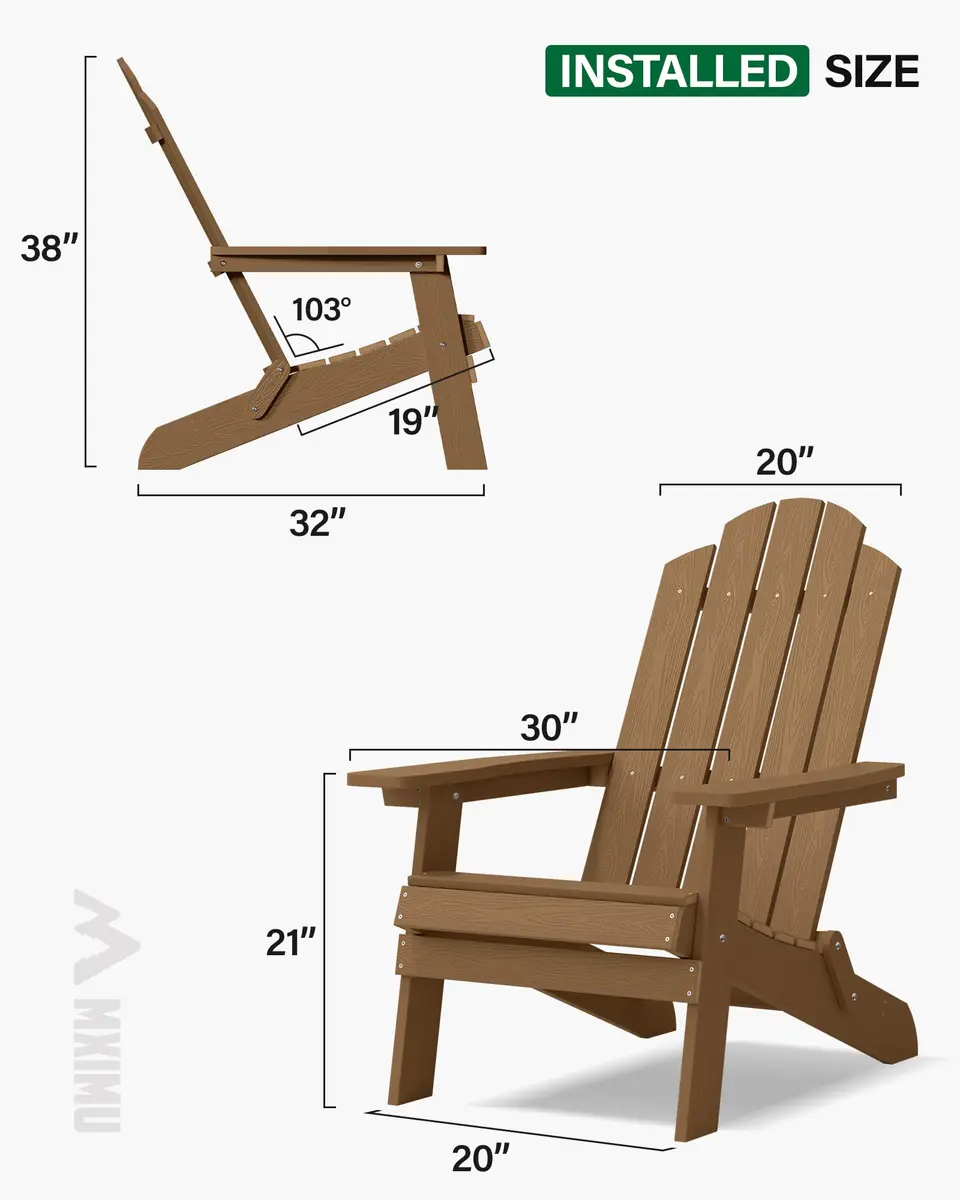 MXIMU Folding Adirondack Chair for Outdoor | Easy Assembly & Comfortable Design - view 2