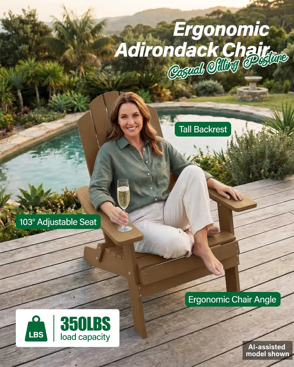 MXIMU Folding Adirondack Chair for Outdoor | Easy Assembly & Comfortable Design - view 3