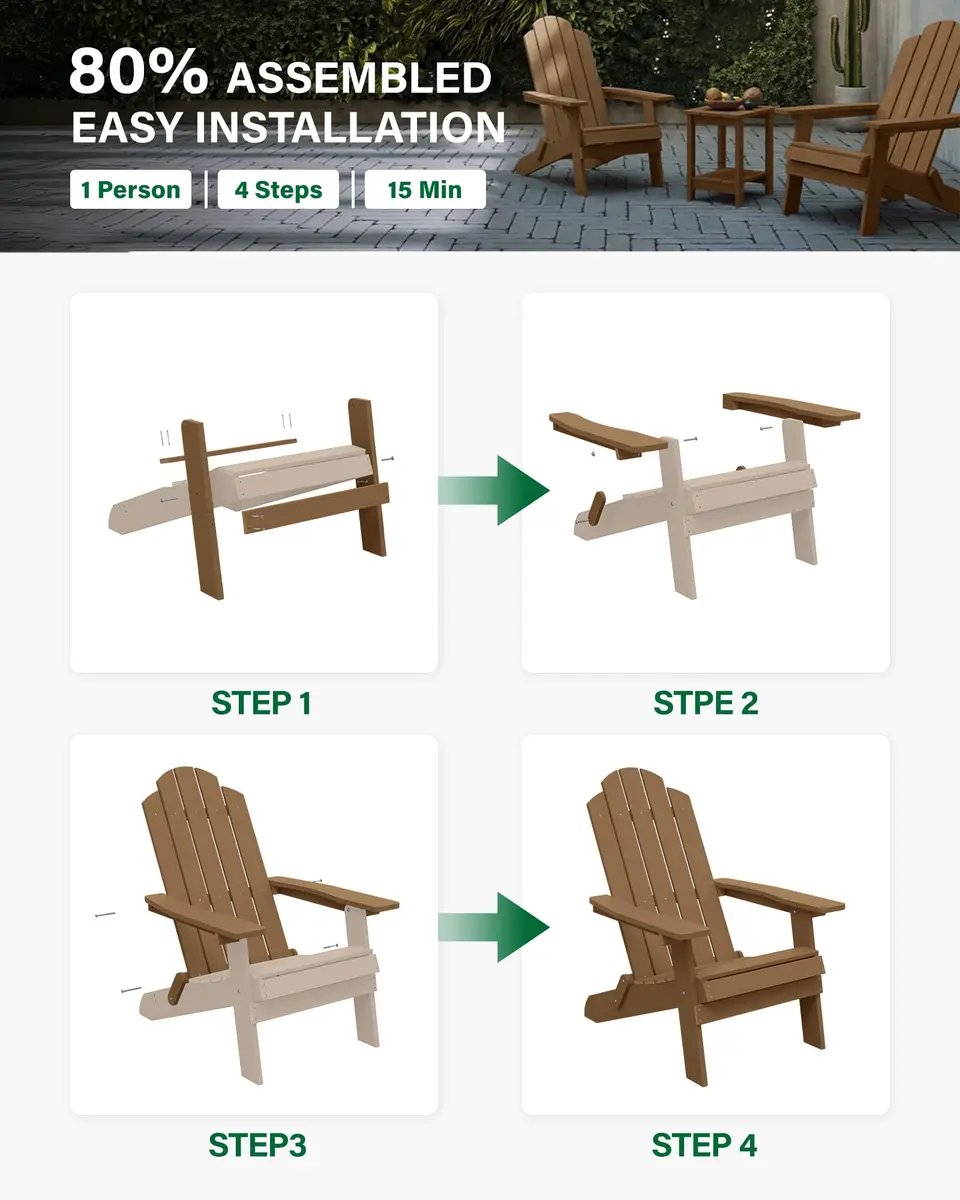 MXIMU Folding Adirondack Chair for Outdoor | Easy Assembly & Comfortable Design - view 4
